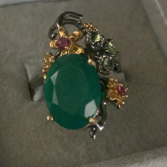 NATURAL Aventurine Peridot Garnet SS 925 RING - Picture 5 of 13